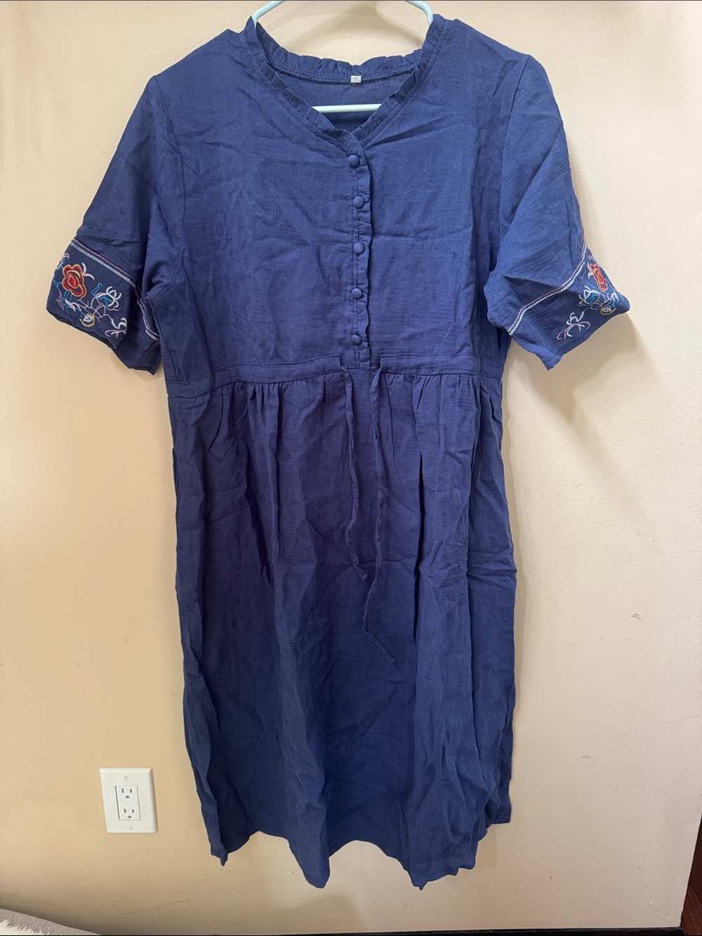 New without tags Navy Embroidered Button-Front Midi Dress